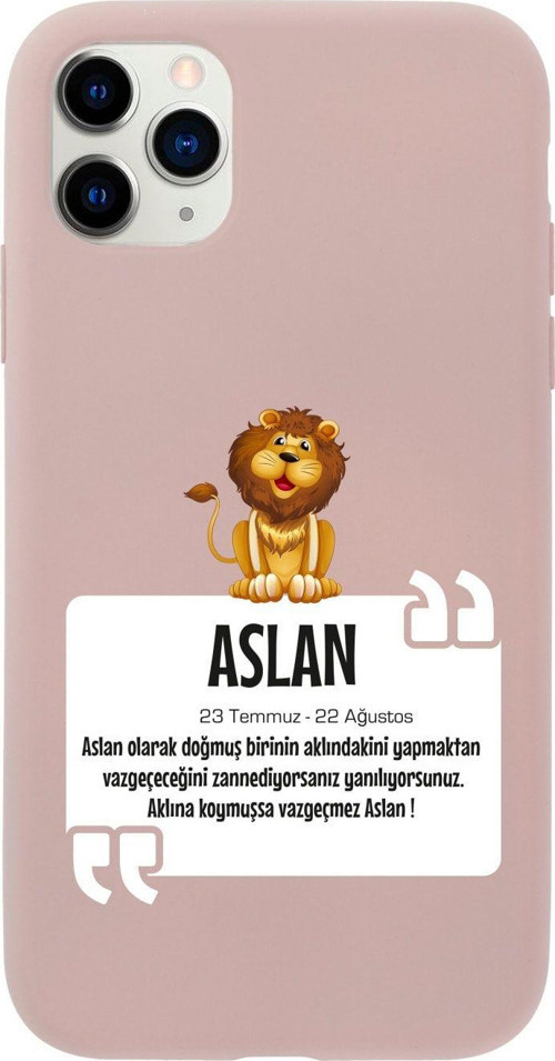 Iphone 11 Pro Aslan Burcu Tasarımlı Pembe Telefon Kılıfı