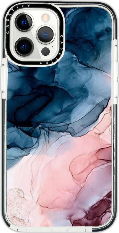 Iphone 12 Pro Max Casetify Renkli Mermer Desenli Anti Shock Premium Silikonlu Siyah Kenar Detaylı Te