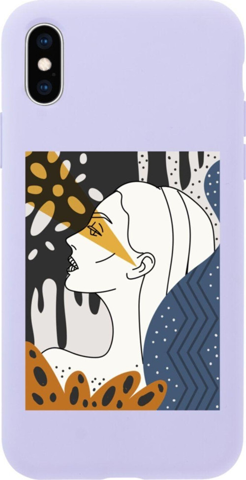 İphone Xs Face Art Poster Tasarımlı Lila Telefon Kılıfı