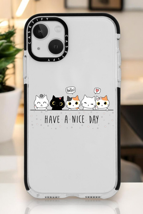 İphone 15 Plus Uyumlu Şirin Kedicikler Desenli Casetify Darbe Emci Silikonlu Telefon Kılıfı