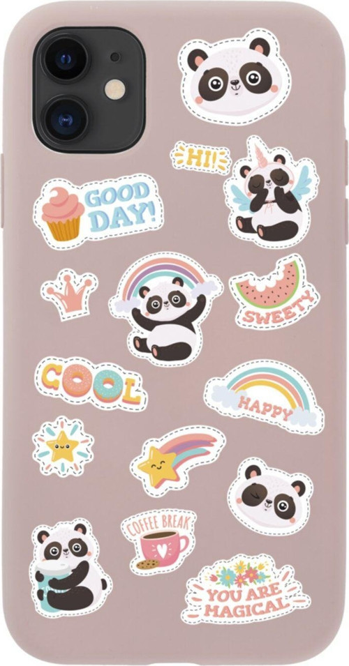 Iphone 11 Sticker Panda Tasarımlı Pembe Telefon Kılıfı