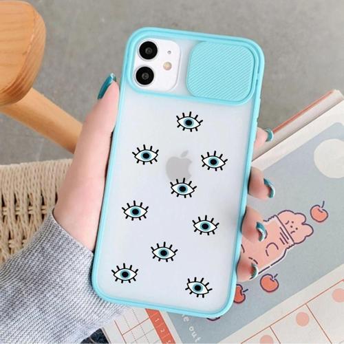 Iphone 11 Nazar Gözler Desenli Kamera Korumalı Mint Telefon Kılıfı