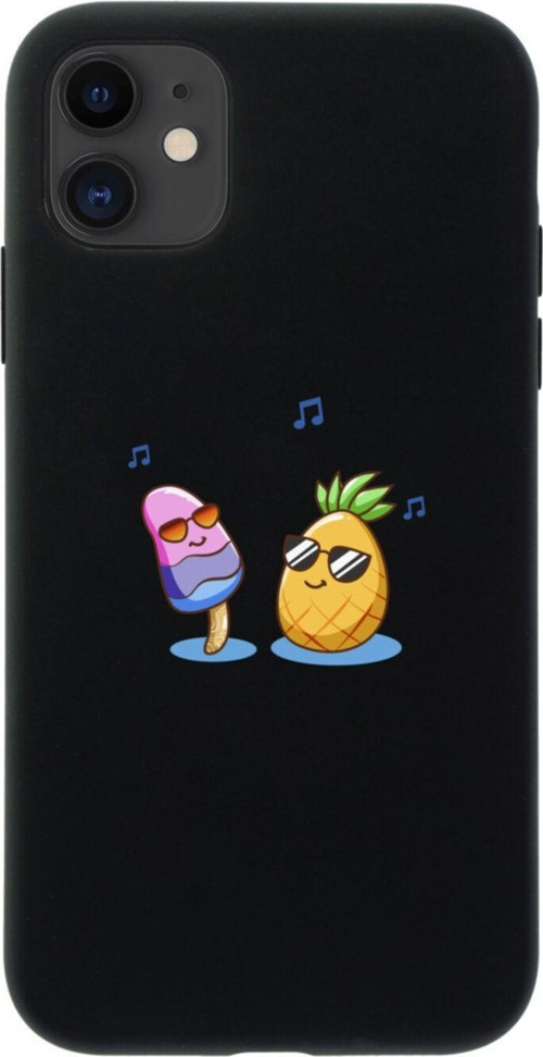 İphone 12 Singer Pineapple Tasarımlı Siyah Telefon Kılıfı
