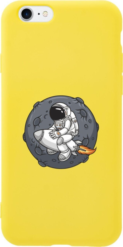 İphone Se Gezegen Ve Astronot Tasarımlı Sarı Telefon Kılıfı