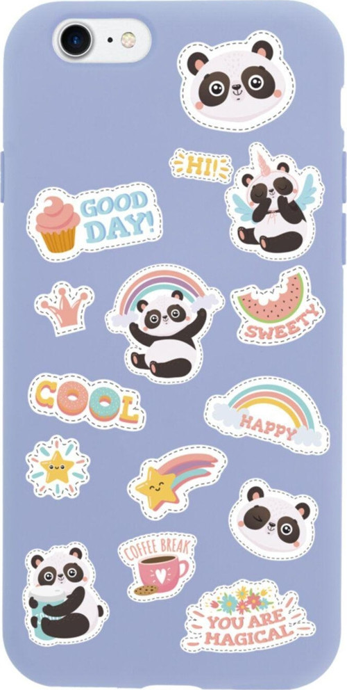 İphone 7 Sticker Panda Tasarımlı Lila Telefon Kılıfı