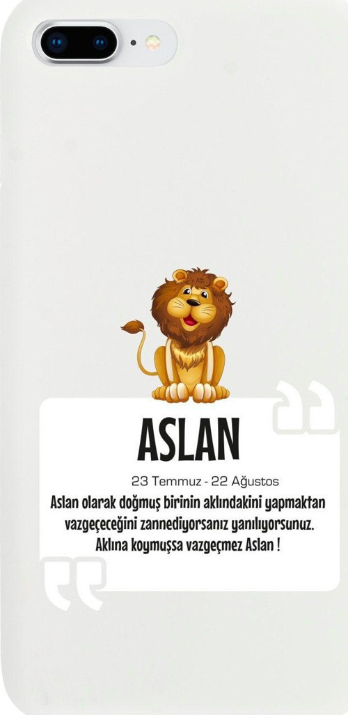 İphone 8 Plus Aslan Burcu Tasarımlı Beyaz Telefon Kılıfı