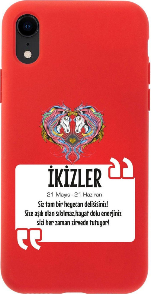 İphone Xr Ikizler Burcu Tasarımlı Kırmızı Telefon Kılıfı