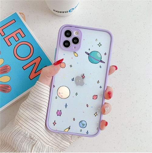 Iphone 11 Pro Max Uyumlu Lila Kamera Lens Korumalı Gezegen Desenli Lüx Telefon Kılıfı