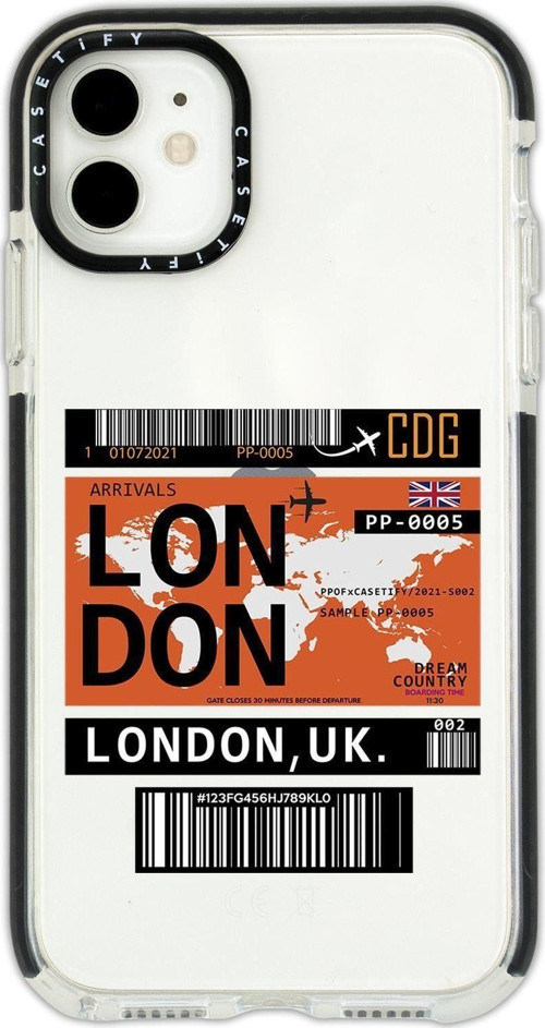 İphone 12 Casetify London Ticket Desenli Anti Shock Premium Silikonlu Siyah Kenar Detaylı Telefon Kı
