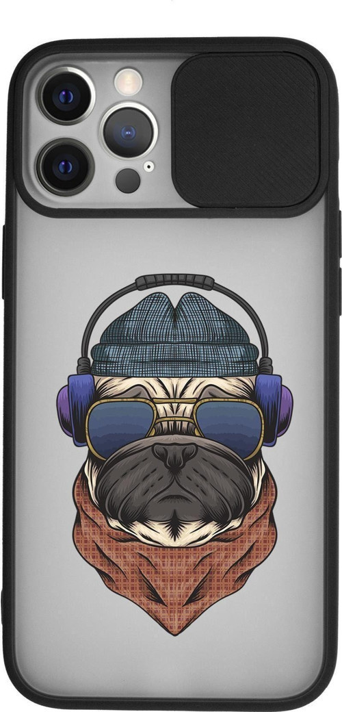 Iphone 12 Pro Max Pug Desenli Kamera Koruma Sürgülü Kapaklı Telefon Kılıfı