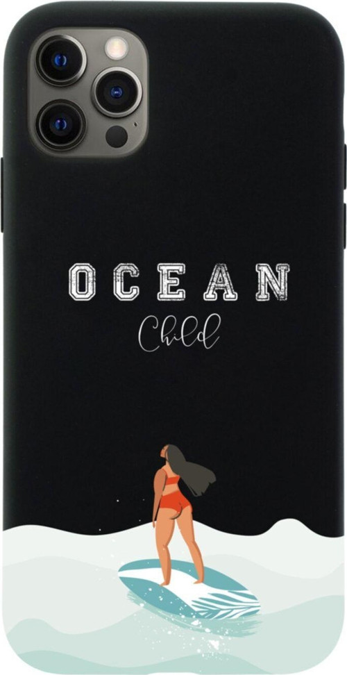 Iphone 12 Pro Max Ocean Child Tasarımlı Siyah Telefon Kılıfı