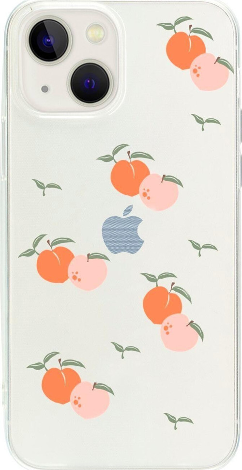 İphone 15 Şeftali Desenli Şeffaf Telefon Kılıfı