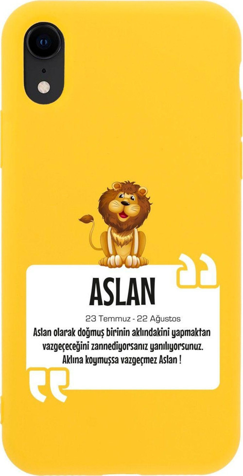 İphone Xr Aslan Burcu Tasarımlı Sarı Telefon Kılıfı