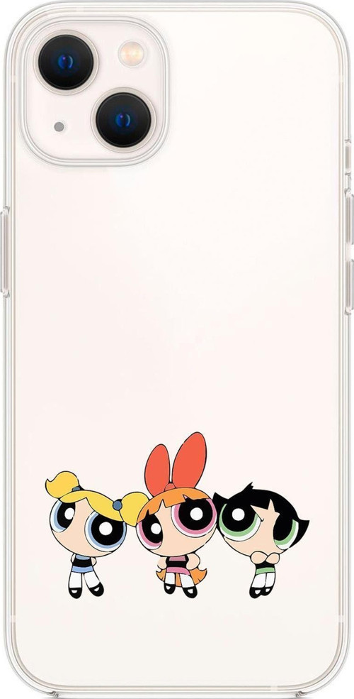 İphone 14 Plus Uyumlu Powerpuff Girls Desenli Şeffaf Silikonlu Telefon Kılıfı