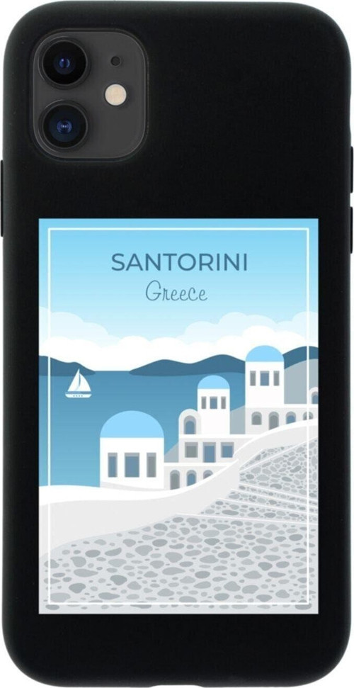 Iphone 11 Santorini Tasarımlı Siyah Telefon Kılıfı