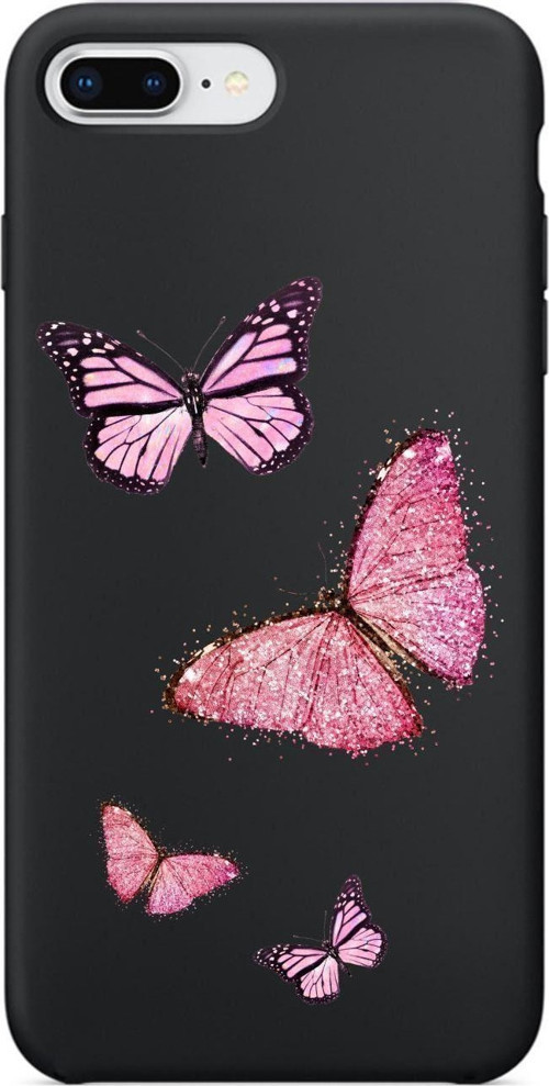 İphone 6 Plus Pembe Kelebekler Siyah Telefon Kılıfı
