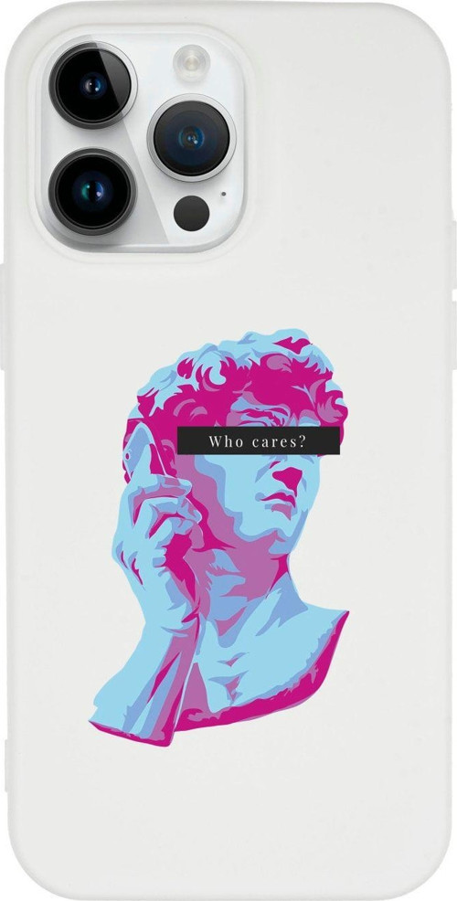 İphone 14 Pro Max Who Cares Desenli Lansman Beyaz Telefon Kılıfı