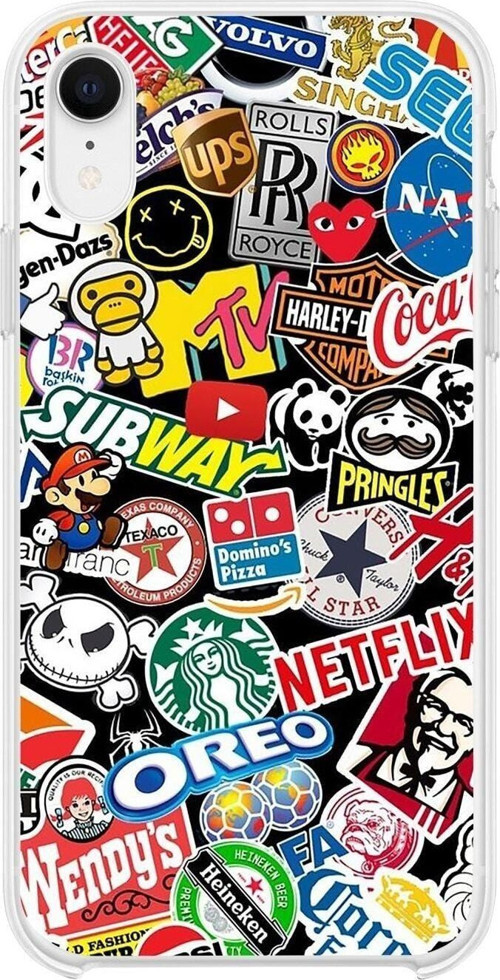 İphone Xr Sticker Mix Desenli Şeffaf Telefon Kılıfı