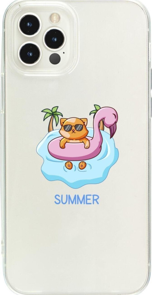 İphone 15 Pro Mx Summer Kedi Tasarımlı Şeffaf Telefon Kılıfı