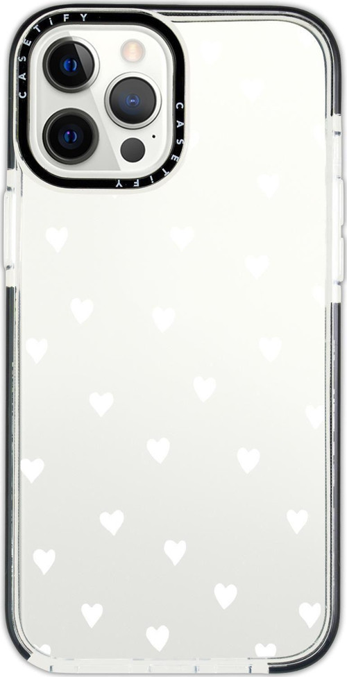 İphone 14 Pro Max Casetify Uyumlu Beyaz Kalpler Desenli Anti Shock Premium Silikonlu Siyah Kenar Det