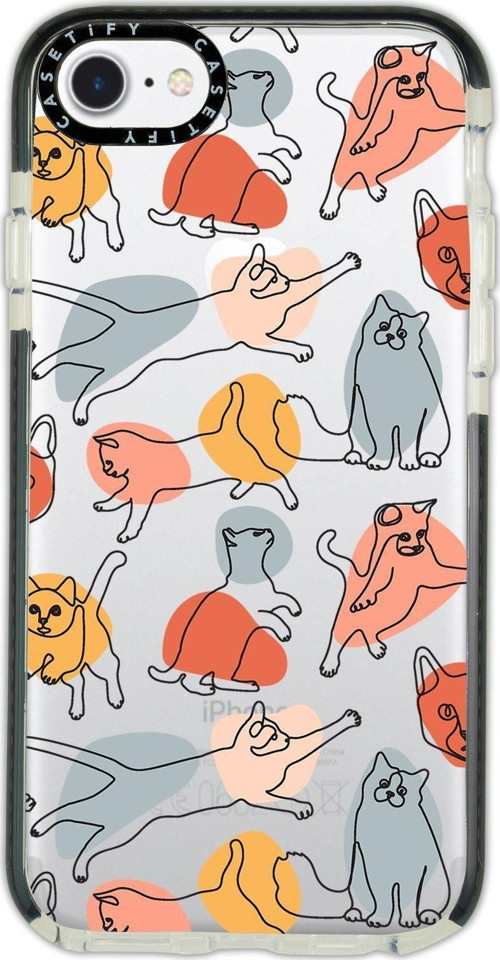 İphone 6 Casetify Sevimli Kedi Figürleri Desenli Anti Shock Premium Silikonlu Siyah Kenar Detaylı Te