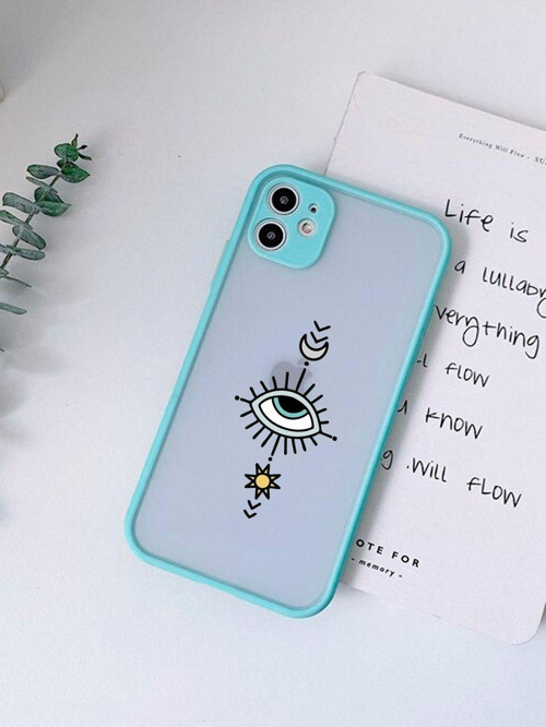 İphone 12 Uyumlu Su Yeşili Kamera Lens Korumalı Nazar Gözler Desenli Lüx Telefon Kılıfı