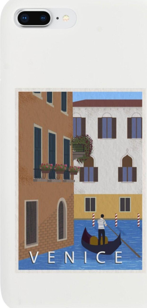 İphone 8 Plus Venice Gondola Tasarımlı Beyaz Telefon Kılıfı