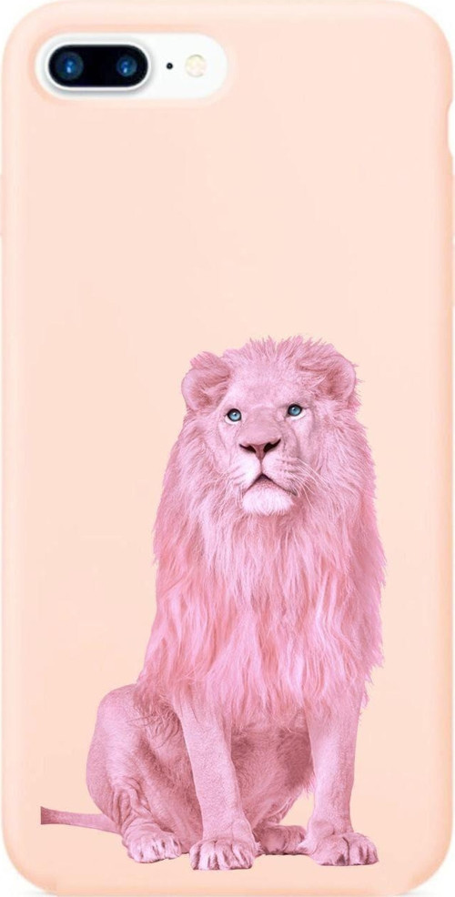 İphone 8 Plus Pembe Aslan Tasarımlı Pembe Lansman Telefon Kılıfı