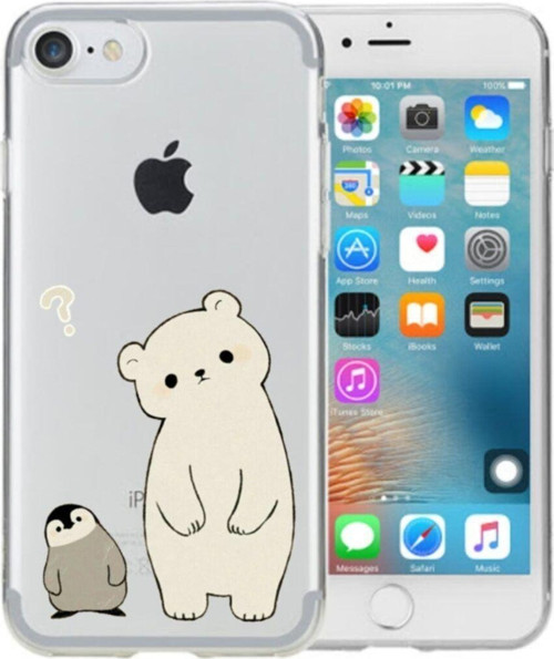 İphone 7 Penguen Ve Ayıcık Desenli Şeffaf Telefon Kılıfı
