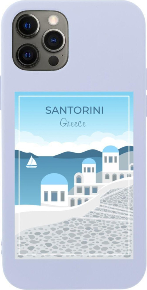 Iphone 12 Pro Santorini Tasarımlı Lila Telefon Kılıfı