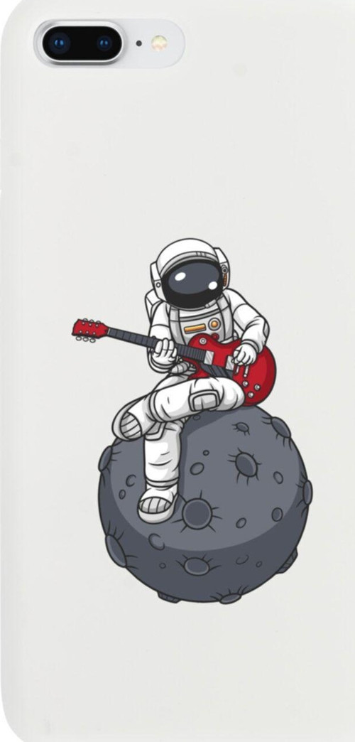 İphone 8 Plus Gitarcı Astronot Tasarımlı Beyaz Telefon Kılıfı