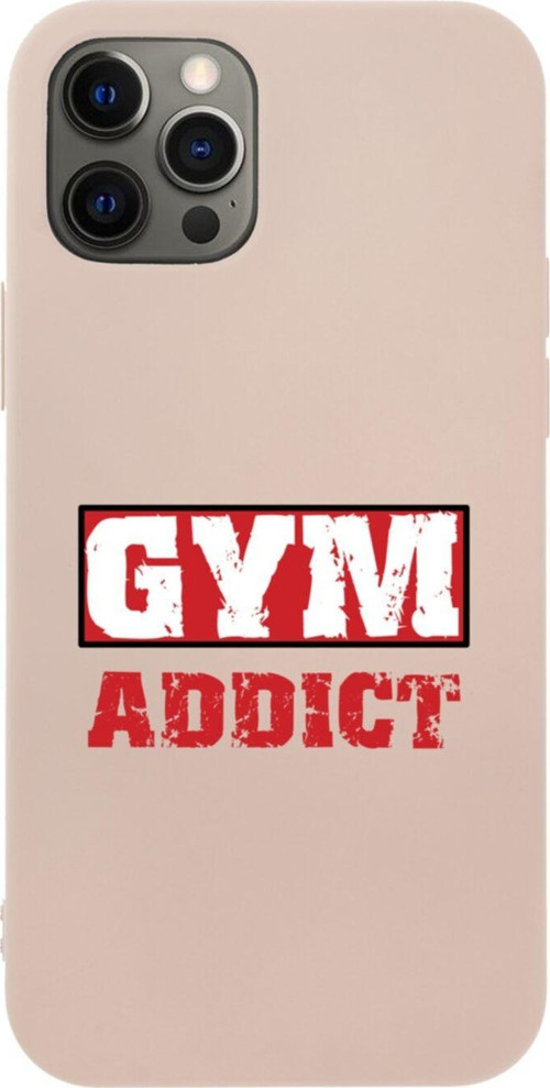 Iphone 12 Pro Gym Addict Tasarımlı Pembe Telefon Kılıfı