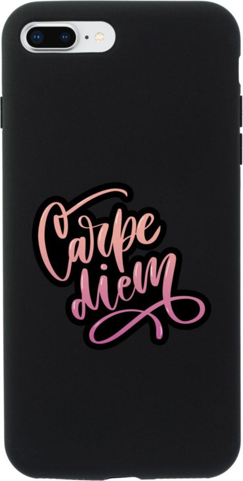 İphone 7 Plus Carpe Diem Tasarımlı Siyah Telefon Kılıfı