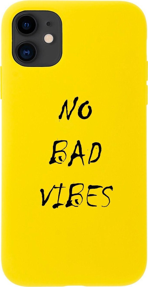 Iphone 11 No Bad Vibes Tasarımlı Sarı Telefon Kılıfı