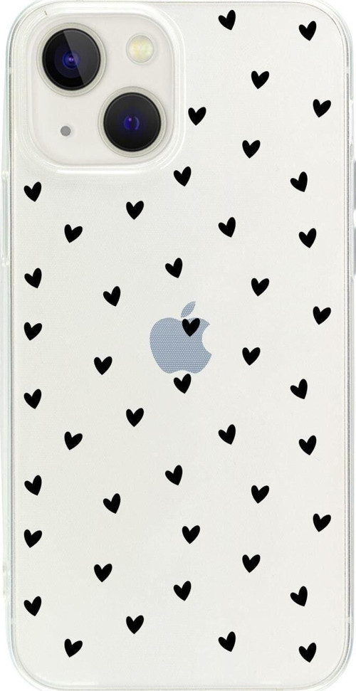 İphone 14 Plus Minik Kalpler Siyah Desenli Şeffaf Telefon Kılıfı
