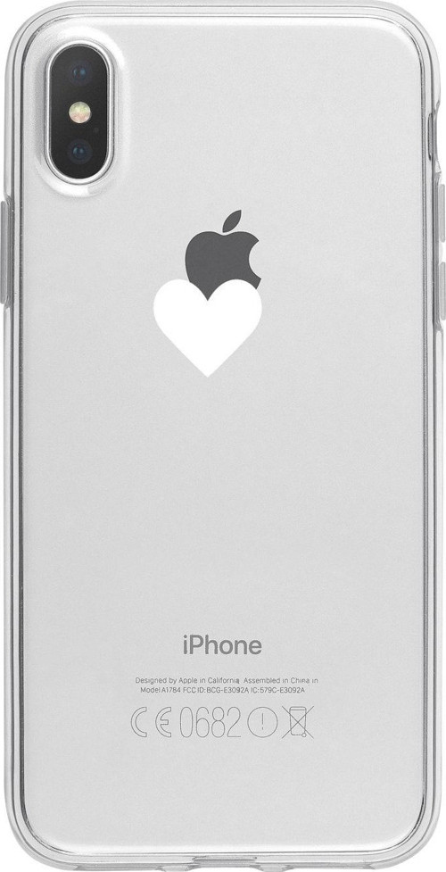 İphone Xs Tek Kalp Beyaz Desenli Şeffaf Telefon Kılıfı