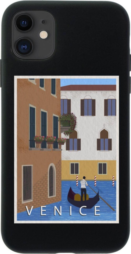 İphone 12 Venice Gondola Tasarımlı Siyah Telefon Kılıfı