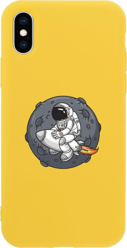 İphone Xs Gezegen Ve Astronot Tasarımlı Sarı Telefon Kılıfı
