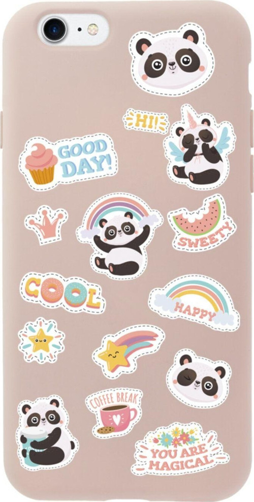 İphone 7 Sticker Panda Tasarımlı Pembe Telefon Kılıfı