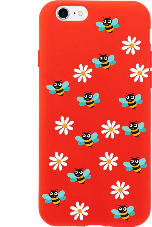 İphone 8 Bee Etiket Tasarımlı Kırmızı Telefon Kılıfı