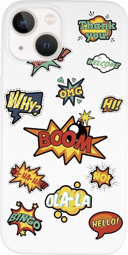 İphone 14 Plus Uyumlu Stickers Desenli Premium Silikonlu Telefon Kılıfı
