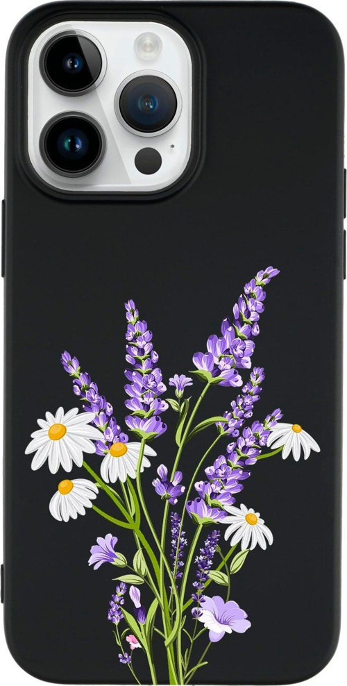 İphone 14 Pro Max Lavander Desenli Lansman Siyah Telefon Kılıfı