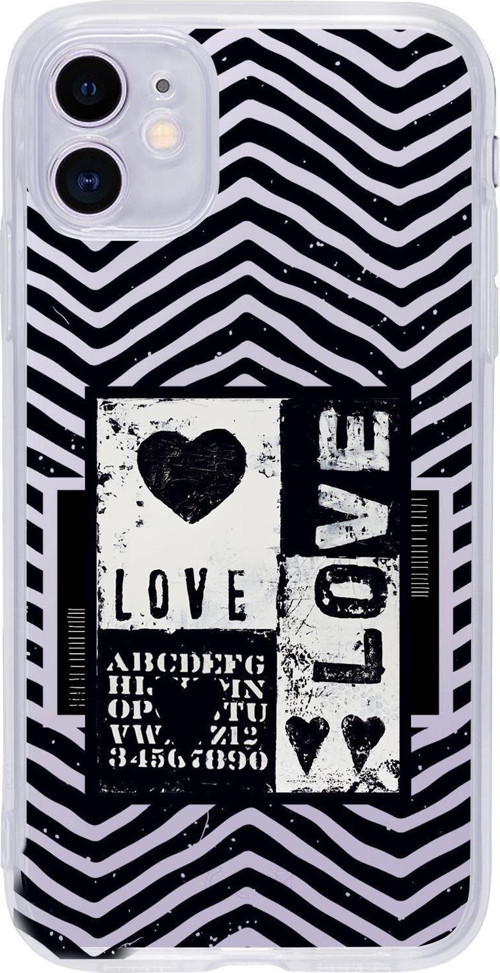 Iphone 11 Black Love Premium Şeffaf Silikon Kılıf Beyaz Baskılı