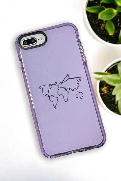 İphone 7 Plus Uyumlu Dünya Harita Rota Desenli Color Impact Silikonlu Telefon Kılıfı