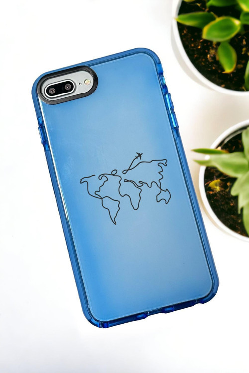 İphone 7 Plus Uyumlu Dünya Harita Rota Desenli Color Impact Silikonlu Telefon Kılıfı