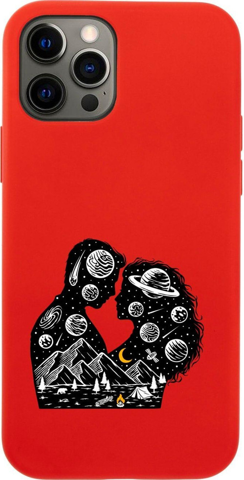 Iphone 12 Pro Romantic Illustration Tasarımlı Kırmızı Telefon Kılıfı