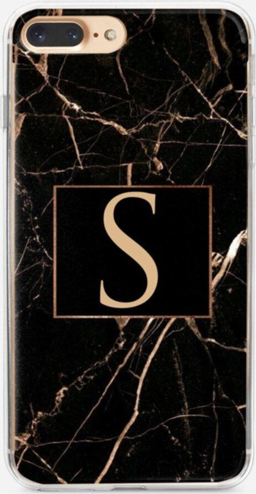 İphone 7 Plus Siyah Mermer Desen S Harfli Telefon Kılıfı