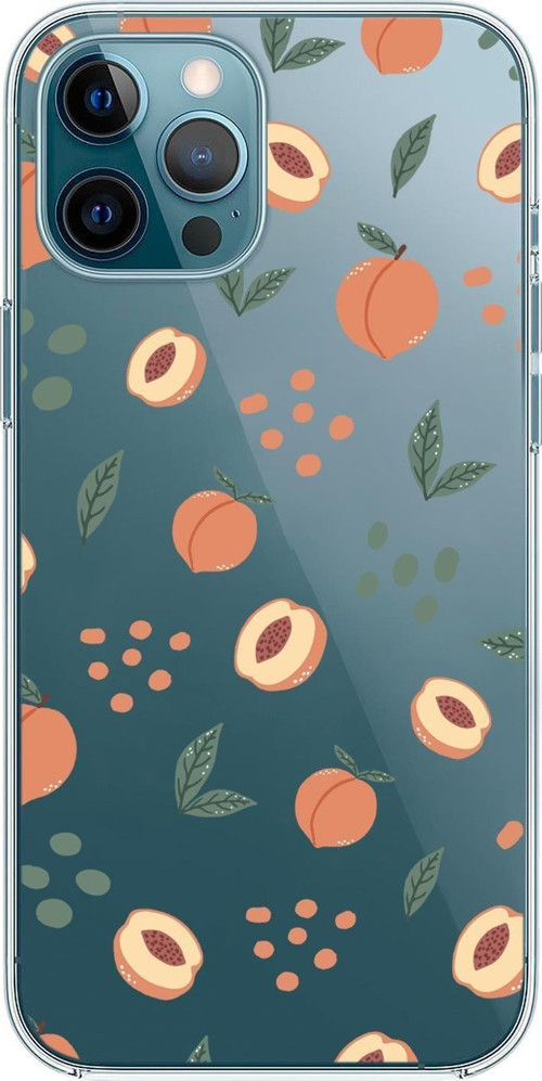 İphone 12 Pro Uyumlu Şeftali Pattern Premium Şeffaf Silikon Kılıf