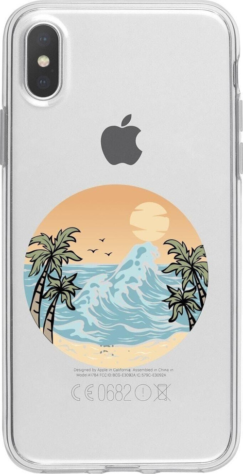 İphone Xs Max Summer Beach Desenli Şeffaf Telefon Kılıfı