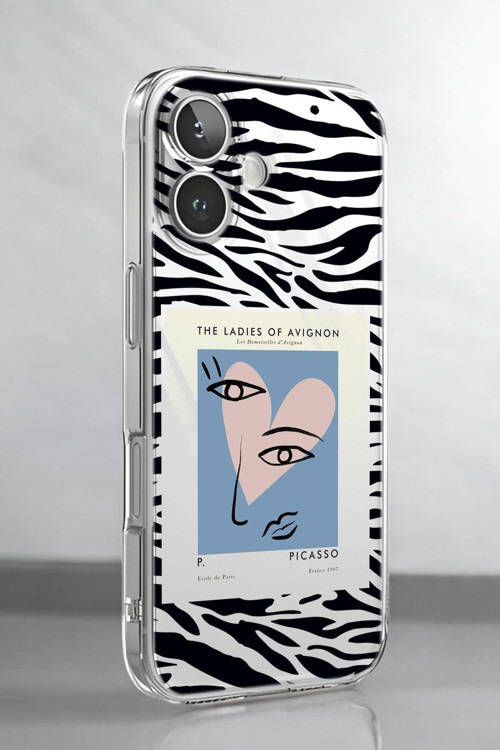İphone 16 Uyumlu Picasso Desenli Premium Silikonlu Şeffaf Telefon Kılıfı